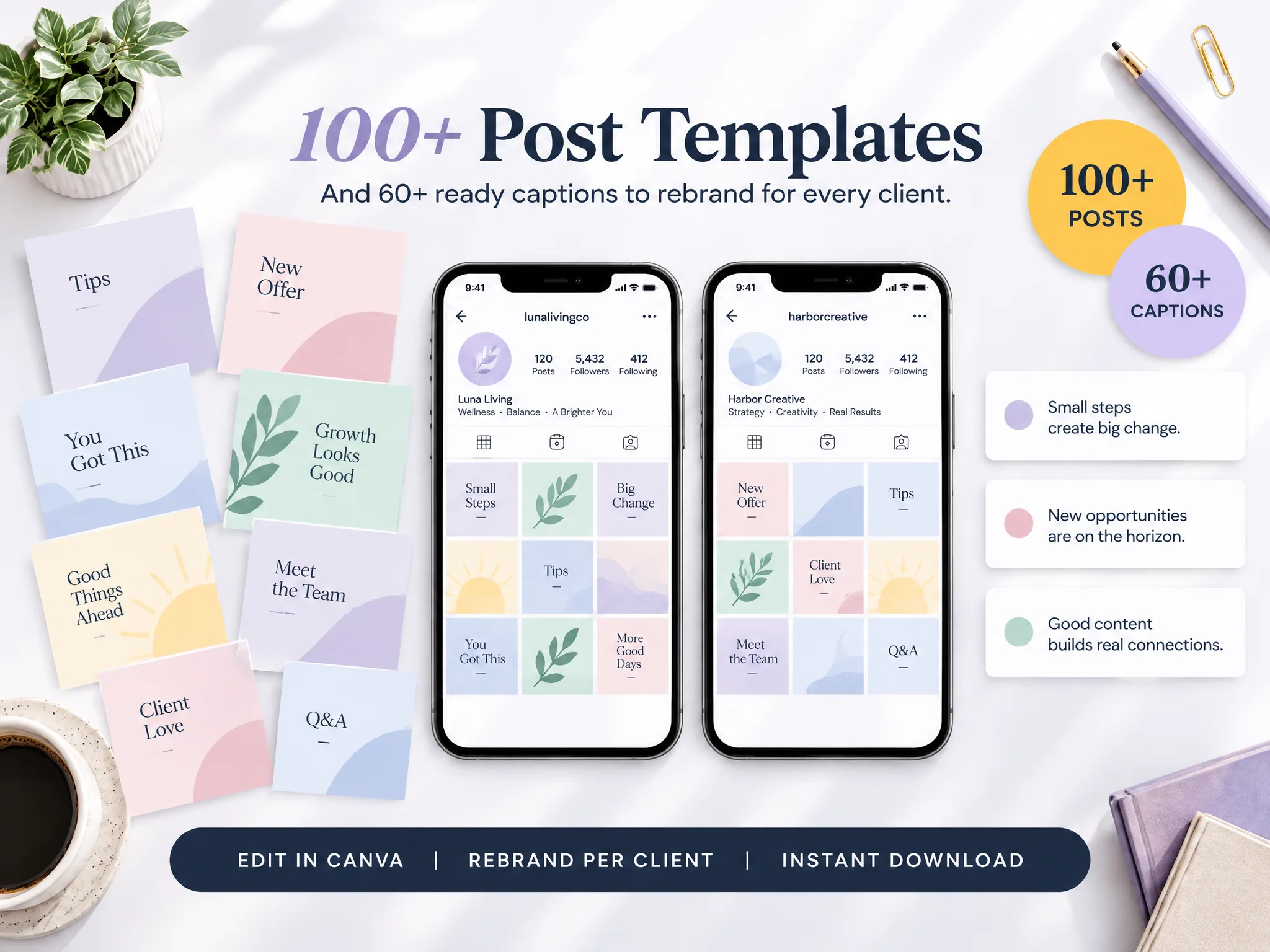 Post templates and captions to rebrand per client